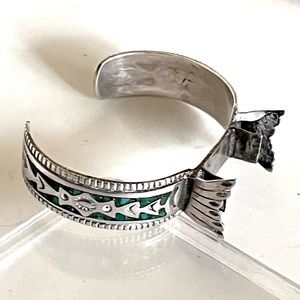 SALE Signed-Gibson Gene Navajo Vntg Crushed Turquoise Inlay Sterling Watch Cuff